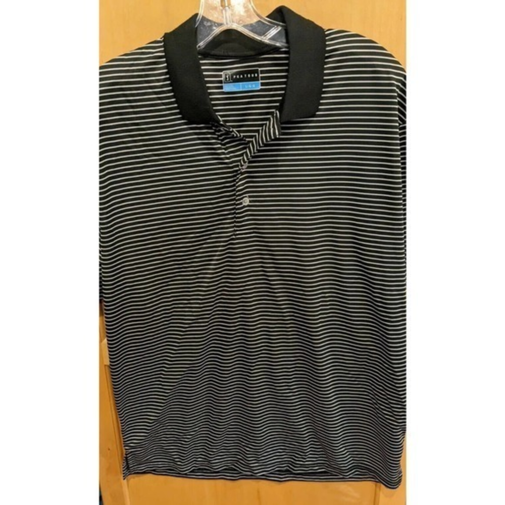 PGA Tour Mens Black white Striped Short Sleeve Polo Golf Shirt large